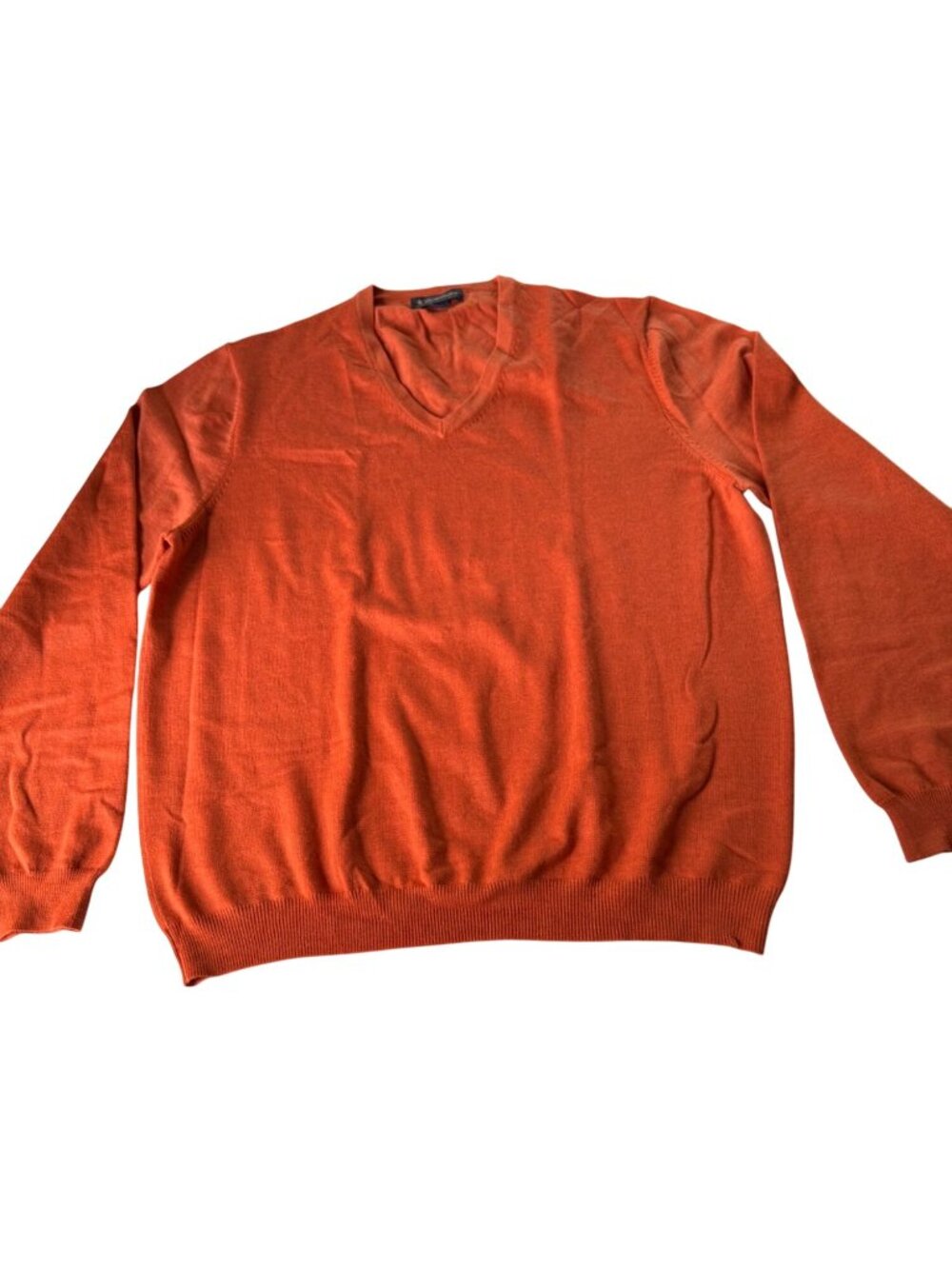 Brooks Brothers XL Mens V-Neck Sweater Burnt Orange Italian Wool Blend FLAW - Picture 7 of 7